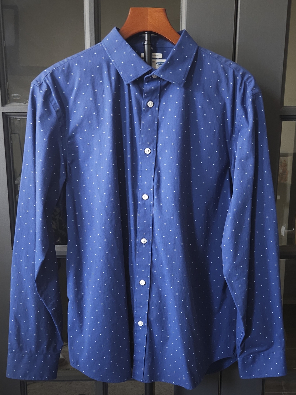 Old Navy Blue Button-Up Shirt with White Micro-Dots